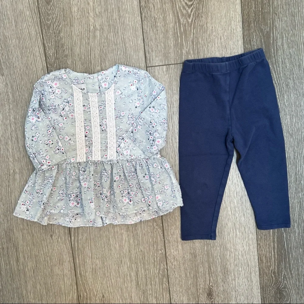 PIPPA & JULIE 2PC OUTFIT PEPLUM TOP NAVY LEGGINGS 24MO